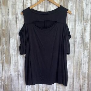 Lane Bryant Black Open Shoulder Open Neck Blouse